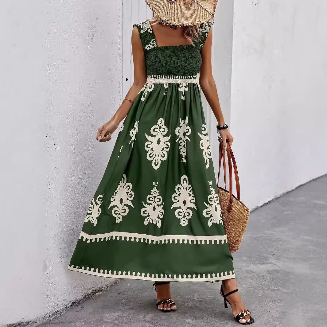 Women's Clothing Beach Dress Holiday Style Printed Wrap Dress