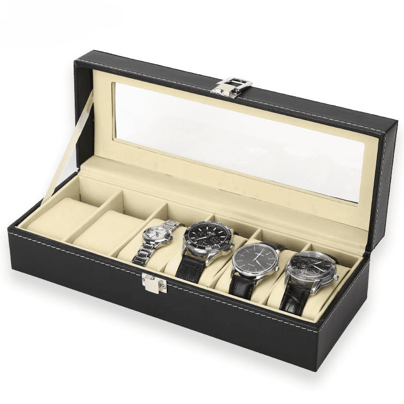 Hot Sale PU Leather Display Storage Collection Organizer Watch Box For Men Watch Display Case With Glass Top Watch Storage Box