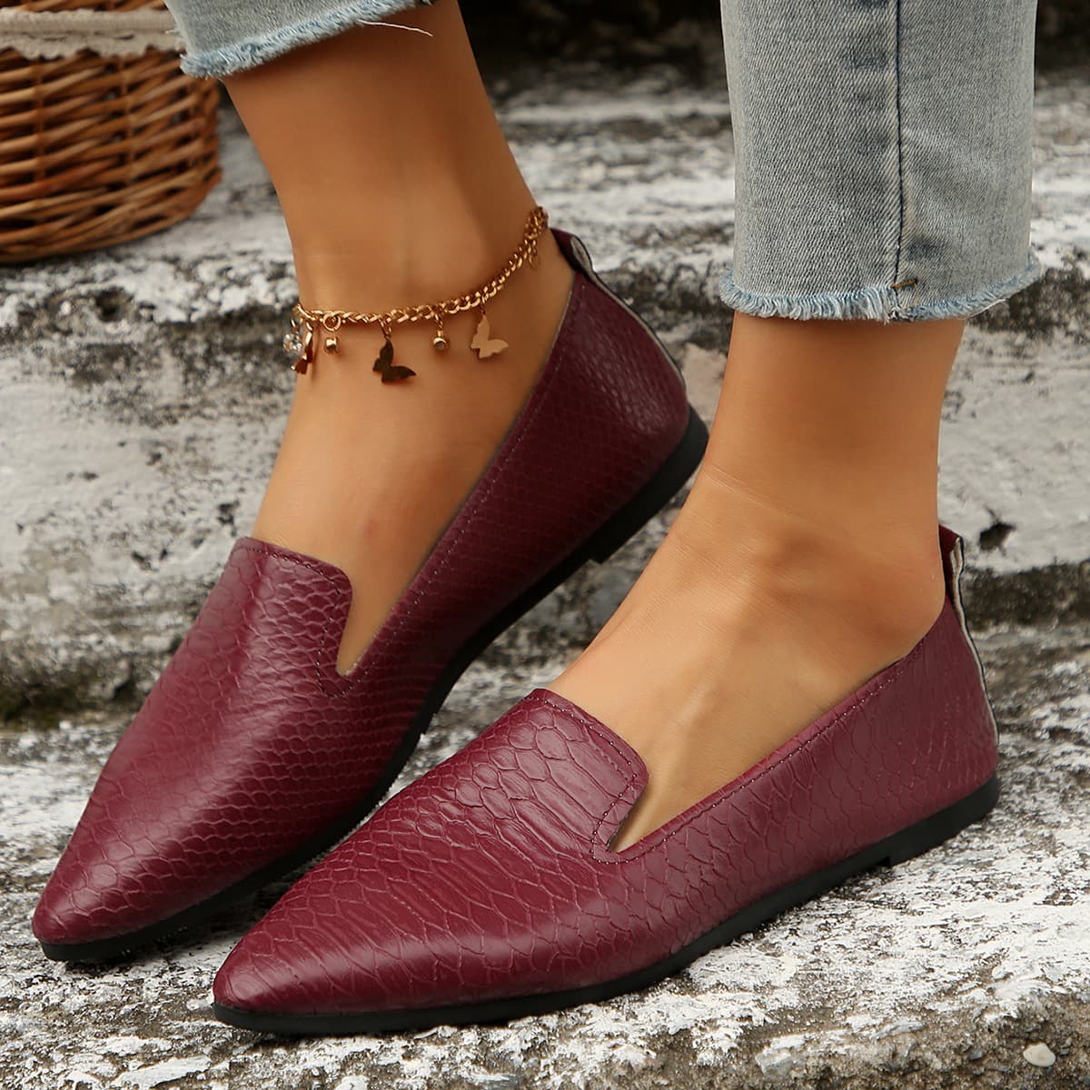 Mocassins plats à enfiler pour femmes, imprimé serpent - Mocassins respirants en PU avec doublure en cuir souple, chaussures décontractées confor