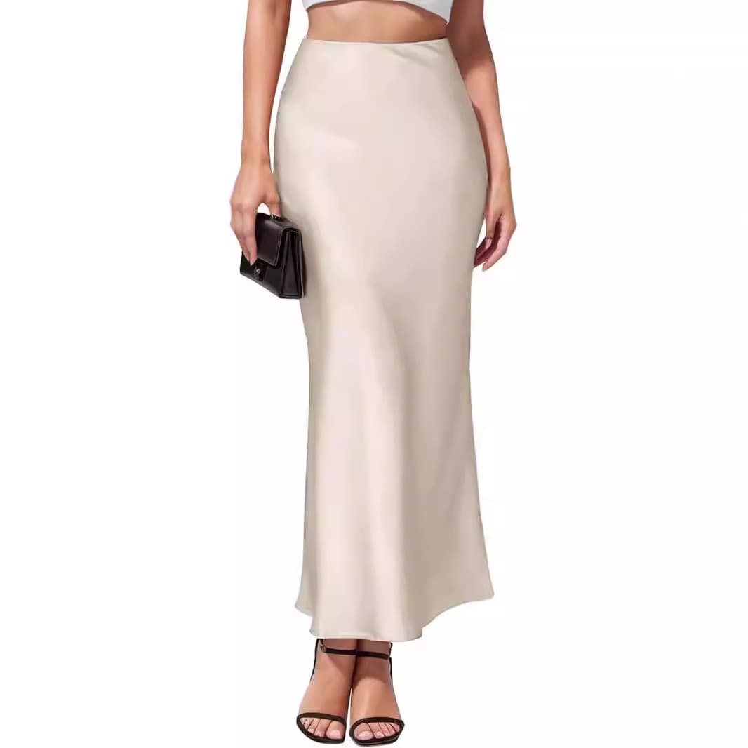 DEW Elegant High-Waist Mermaid Pencil Skirt - Stretch Acetate Satin Tailored Work Skirt For Women, Office To Dinner
