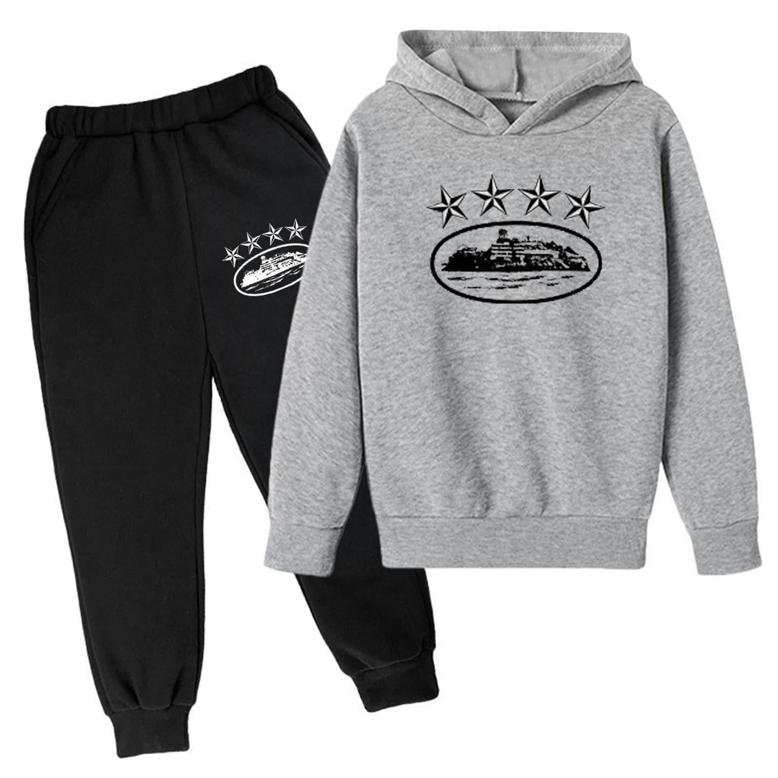 Ensemble deux pièces pour enfants, sweat-shirt à capuche ample, décontracté, en polaire, pour garçons et filles, automne et hiver