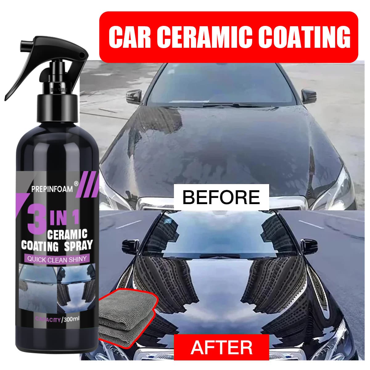 PREPINFOAM 3-in-1 Car Nano Ceramic Quick Paint Spray Wax Crystal Coating Agent