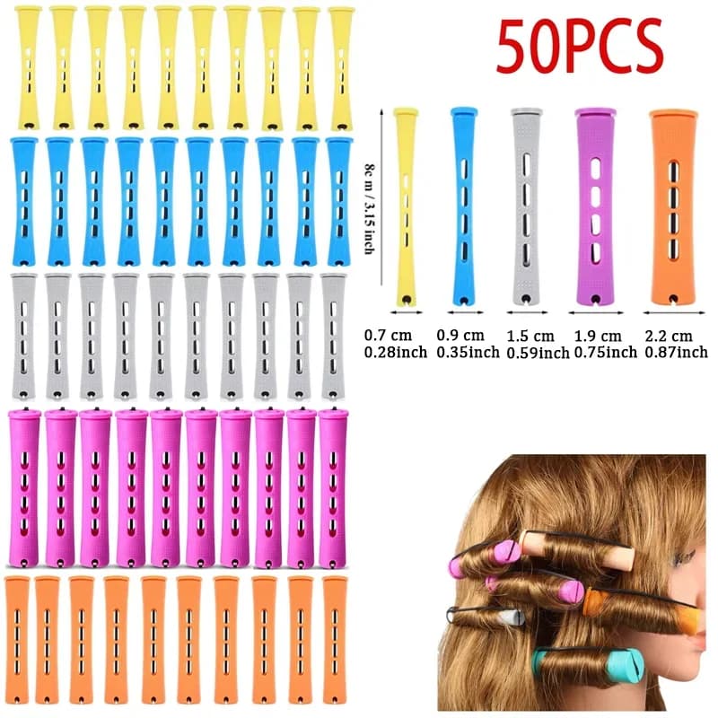 50pcs 5Sizes Rollers Perm Set Curlers Cold Wave Rods For Women Long Short Hair DIY Hairdressing Styling Tools