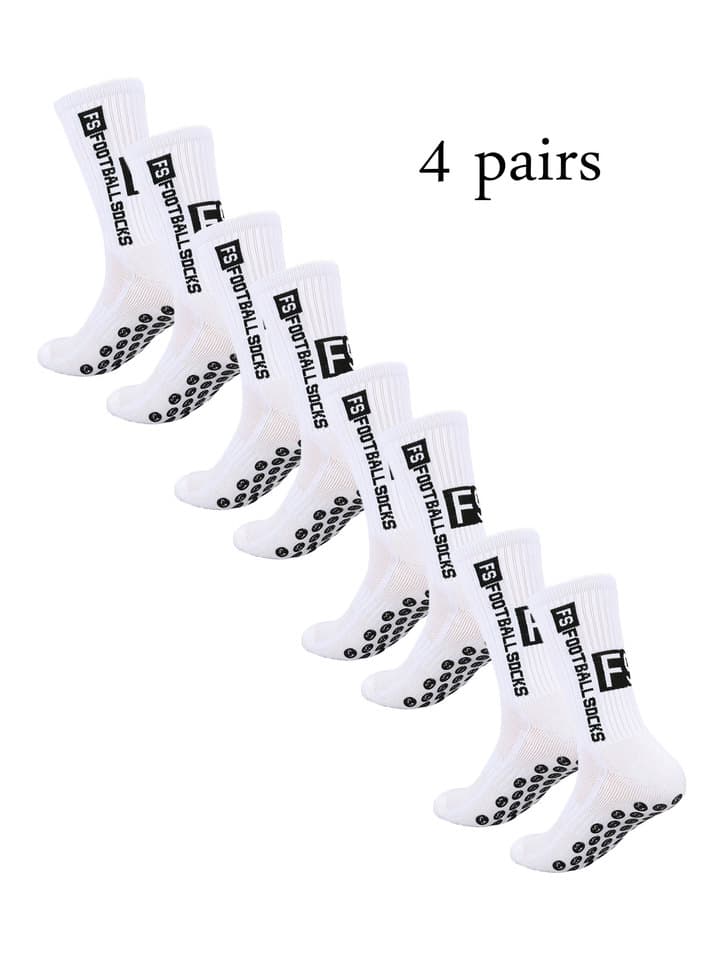 4 paires de nouvelles chaussettes de football collées FS Mid Tube pour l'entraînement sportif et la compétition, chaussettes antidérapantes et respirantes