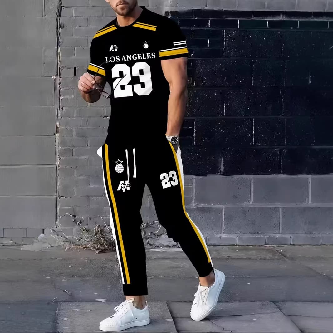 Men's 3D Print Short Sleeve T-Shirt And Pants Set Casual Athleisure Two-Piece Outfit