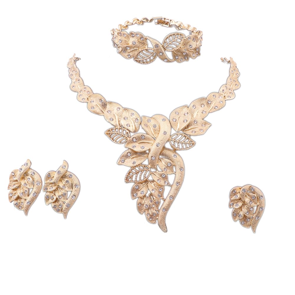 African Dubai Gold Jewelry Nigerian Crystal Necklace Hoop Earrings Ring Women Italian Bridal Jewelry Sets Wedding Accessories