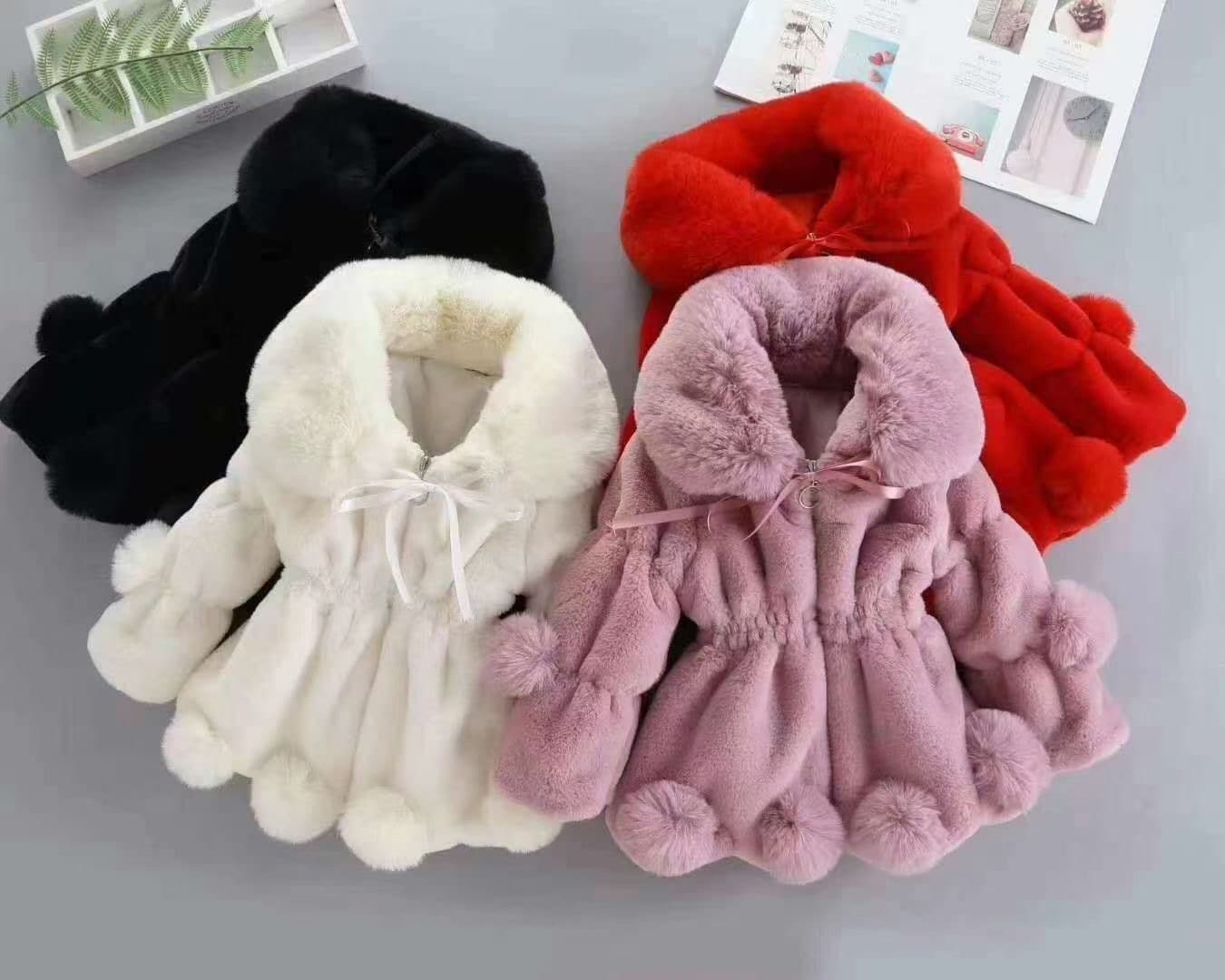 Children's Clothing Girls' Autumn And Winter Fur Coat Children's Fur Big Fur Collar Fur Ball With Thick Clip Cotton Coat Tide