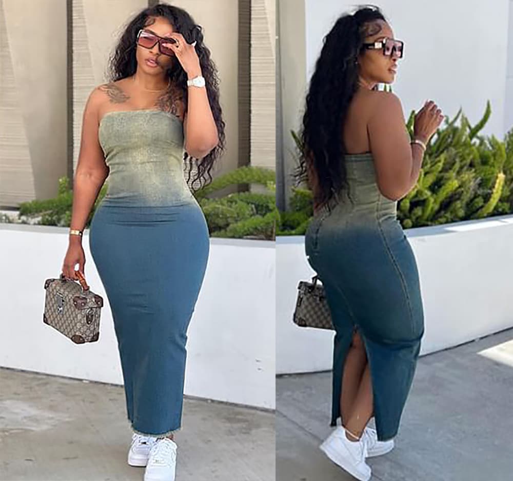 Women's Clothing Sexy Hot Girl Gradient Tube Top Slit Hip Wrapped Stretch Denim Skirt