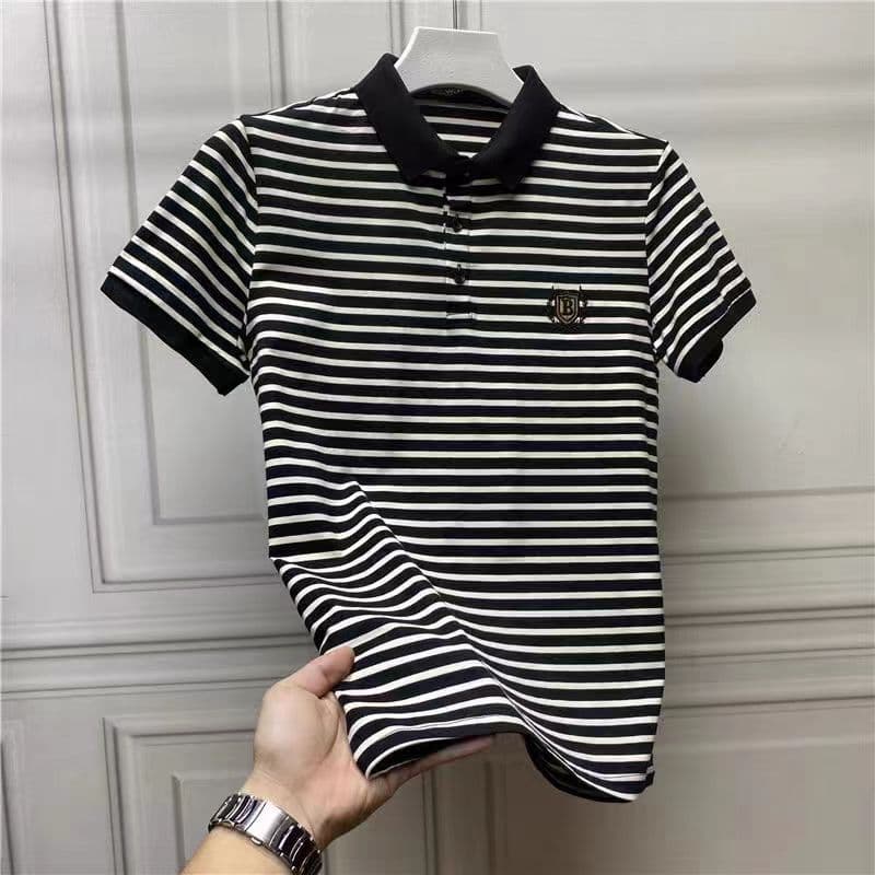 Summer Oversized Men's Embroidered Stripe Polo Shirt Versatile Slim Fit Leading Fashion T-shirt Fashion Top for Men