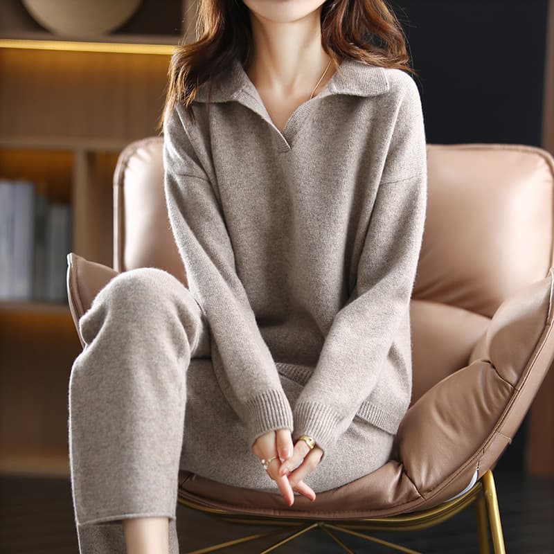 Women's Clothing loose casual fashion knitted wide leg pants suit