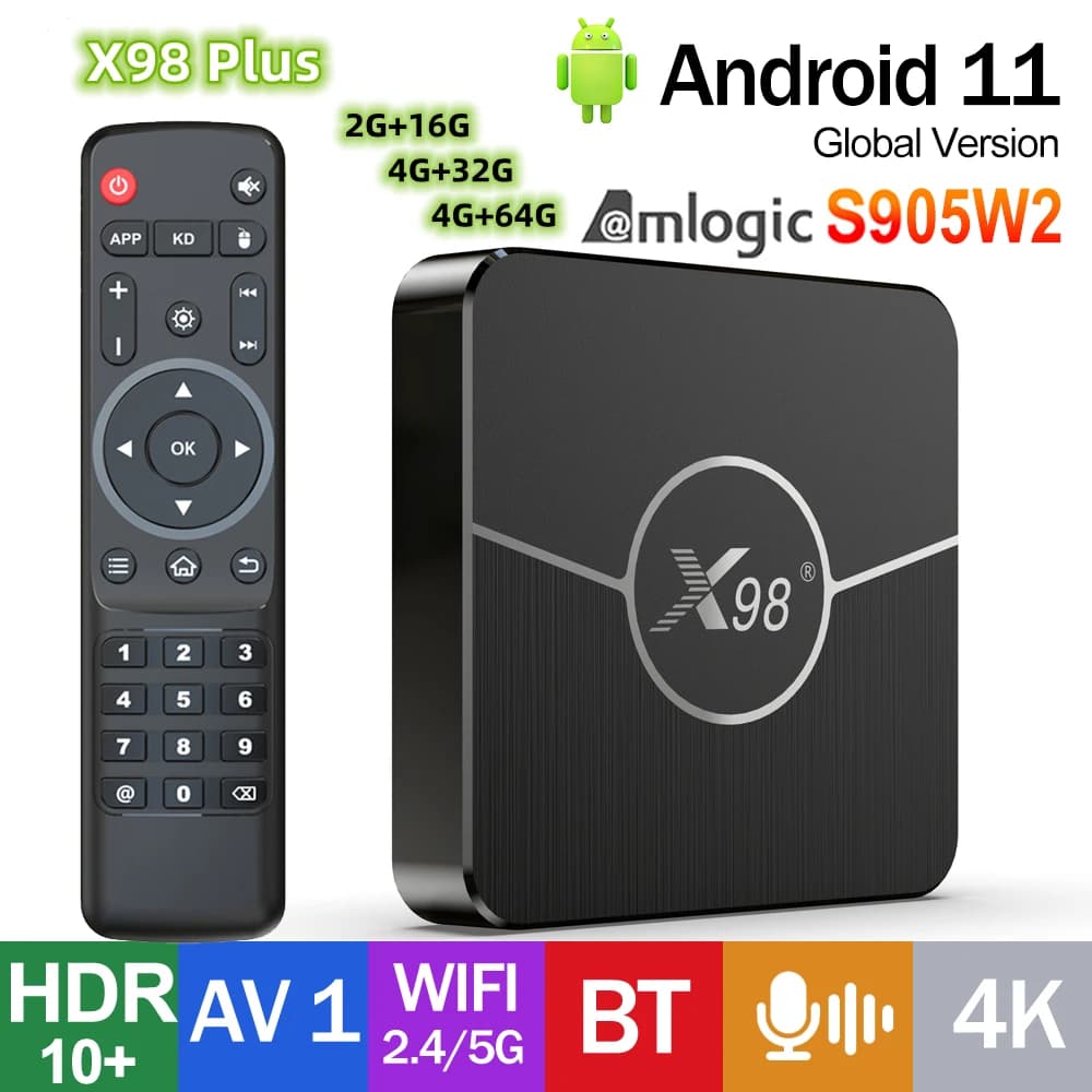 X98 Plus TV Box Android 11.0 Amlogic S905W2 X98Mini TVbox 4G 32G 64G AV1 BT 2.4G 5G Wifi 4K HDR Video Media Player Set Top Box