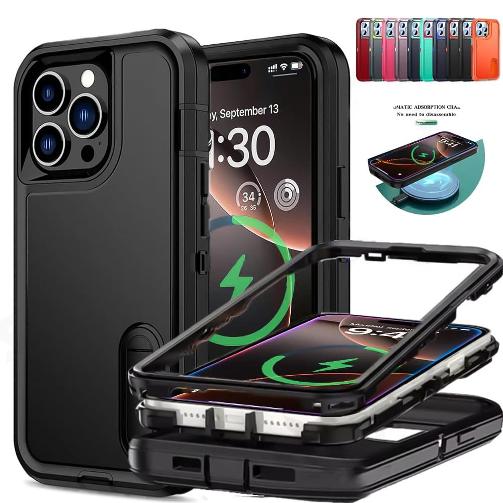 3In1 Hybrid Military Anti-Shock Strong Case For Iphone 11 12 13 14 15 Pro Max 16 Plus 16E PC Hard Holder Phone Cover