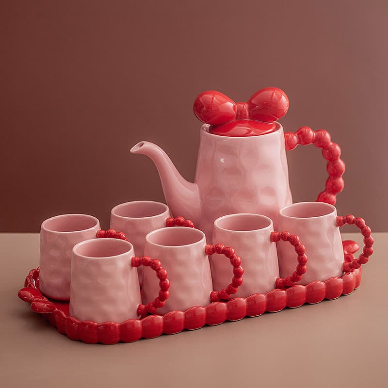 Home Furniture Red wedding cup set home hospitality ceramic teapot teacup housewarming wedding gift water cup water set
