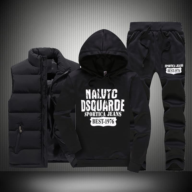 Men's Clothing Hooded Letter Pullover Sweatshirt Suit cotton Cotton Vest Large Size Three Piece Suit