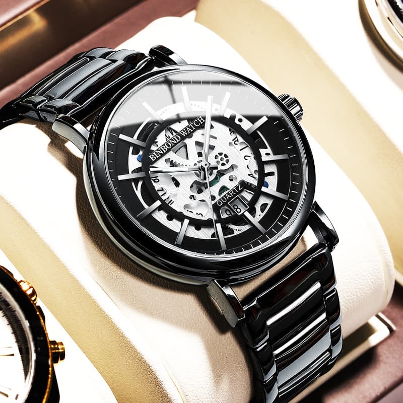 2023 New Fashion Trend Watch Multifunctional Hollow Out Watch Nightlight Waterproof Popular Style Men's Watch