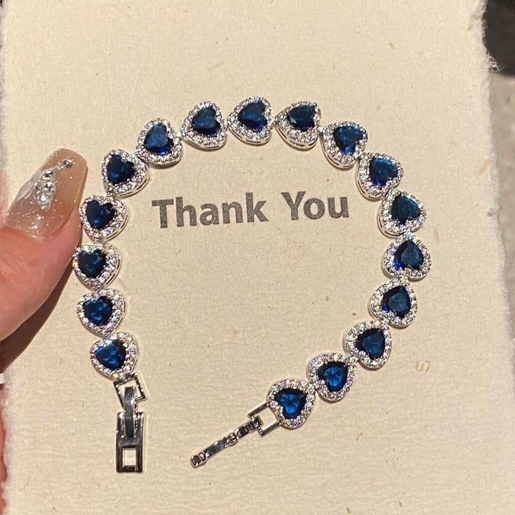 Super Sparkling Blue Love Zircon Full Diamond Bracelet With Cool French Palace Hot! Light Luxury Design