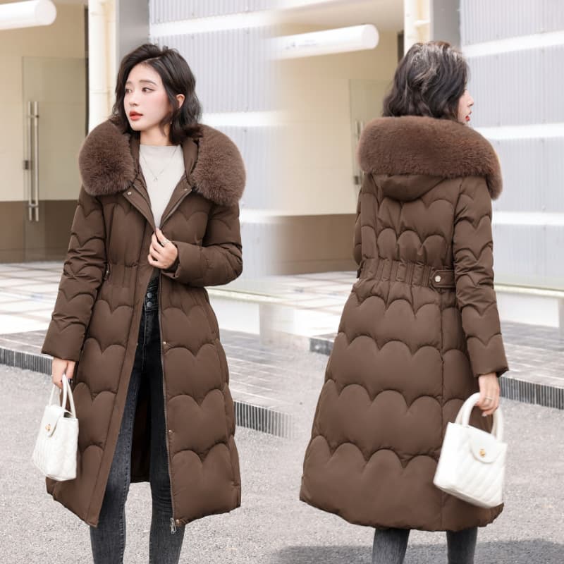 Women's Long Padded Coat With Faux Fur Hood, Oversized Winter Parka, Knee-Length Warm Jacket For Women, Plus Size Outerwear