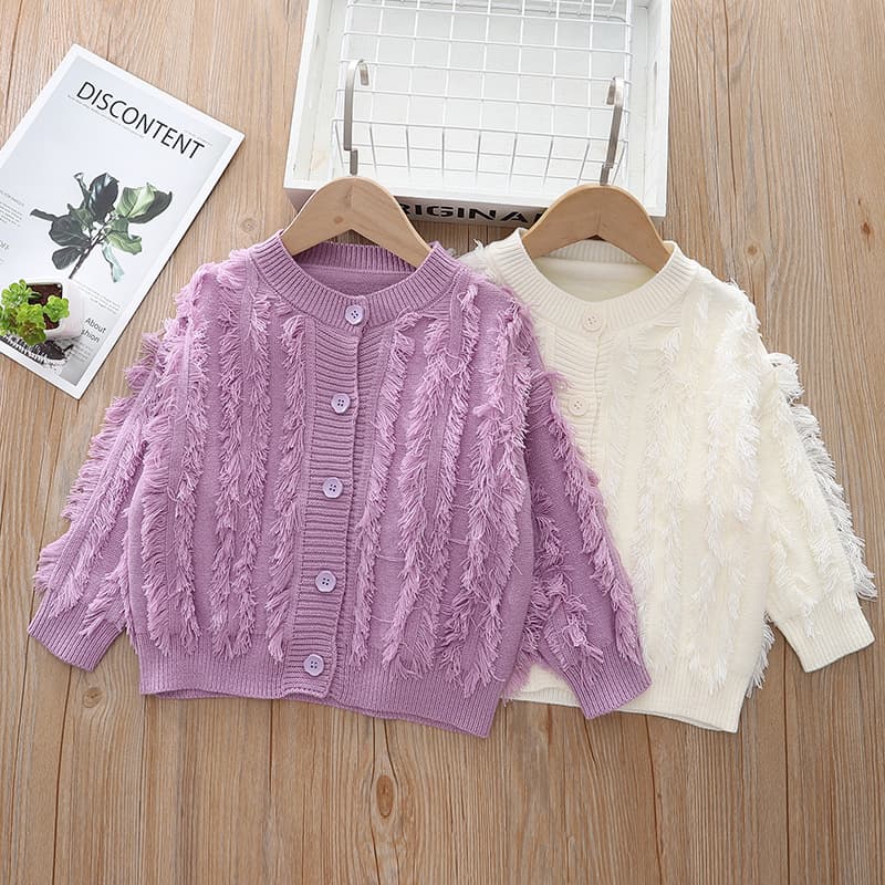 Mother & Kids New Autumn New Children's Sweater Cardigan Foreign Style Fringed Knitted Cardigan Sweater Baby Coat