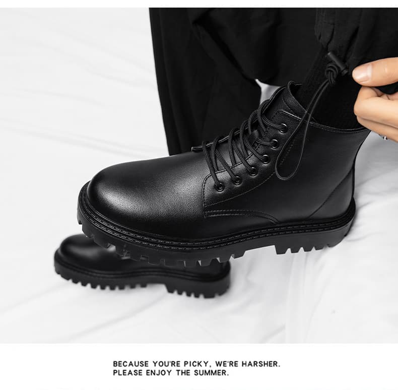 Mens Work Black Duty Combat Army Safety Boots Waterproof Genuine Leather Lace Up Site Tactical Security