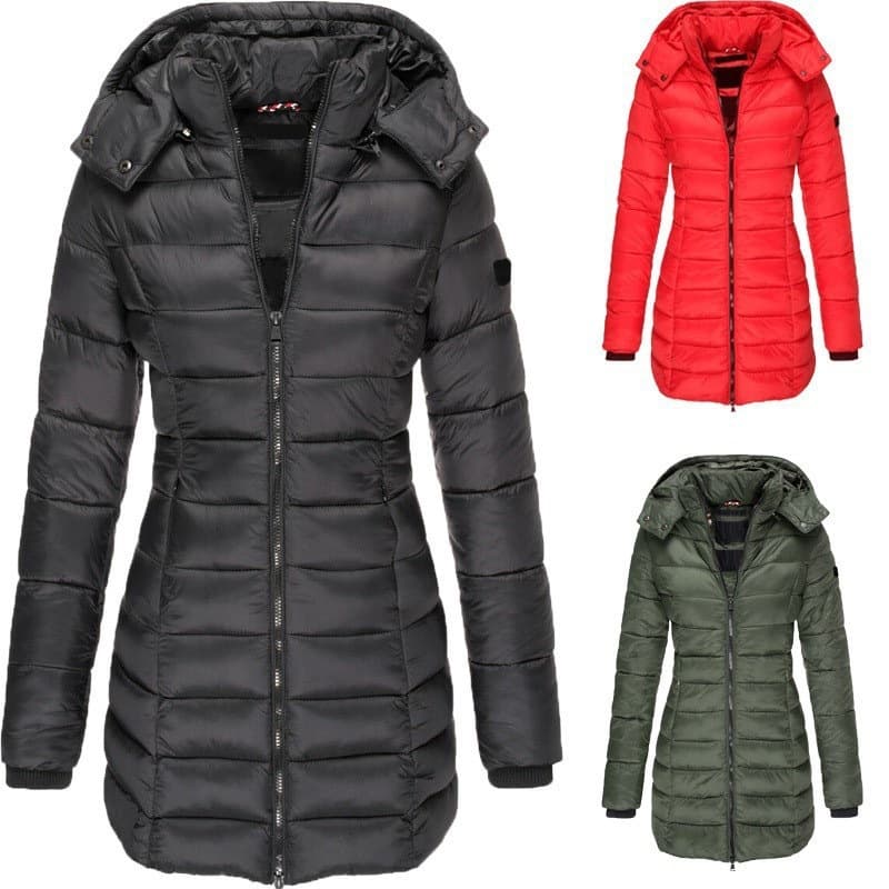 Women's Clothing Fleece-Lined Hooded Zip-Up Long Coat – Soft & Warm Winter Outerwear In Multiple Colors (Black, Army Green, Khaki, Navy, Yellow)​