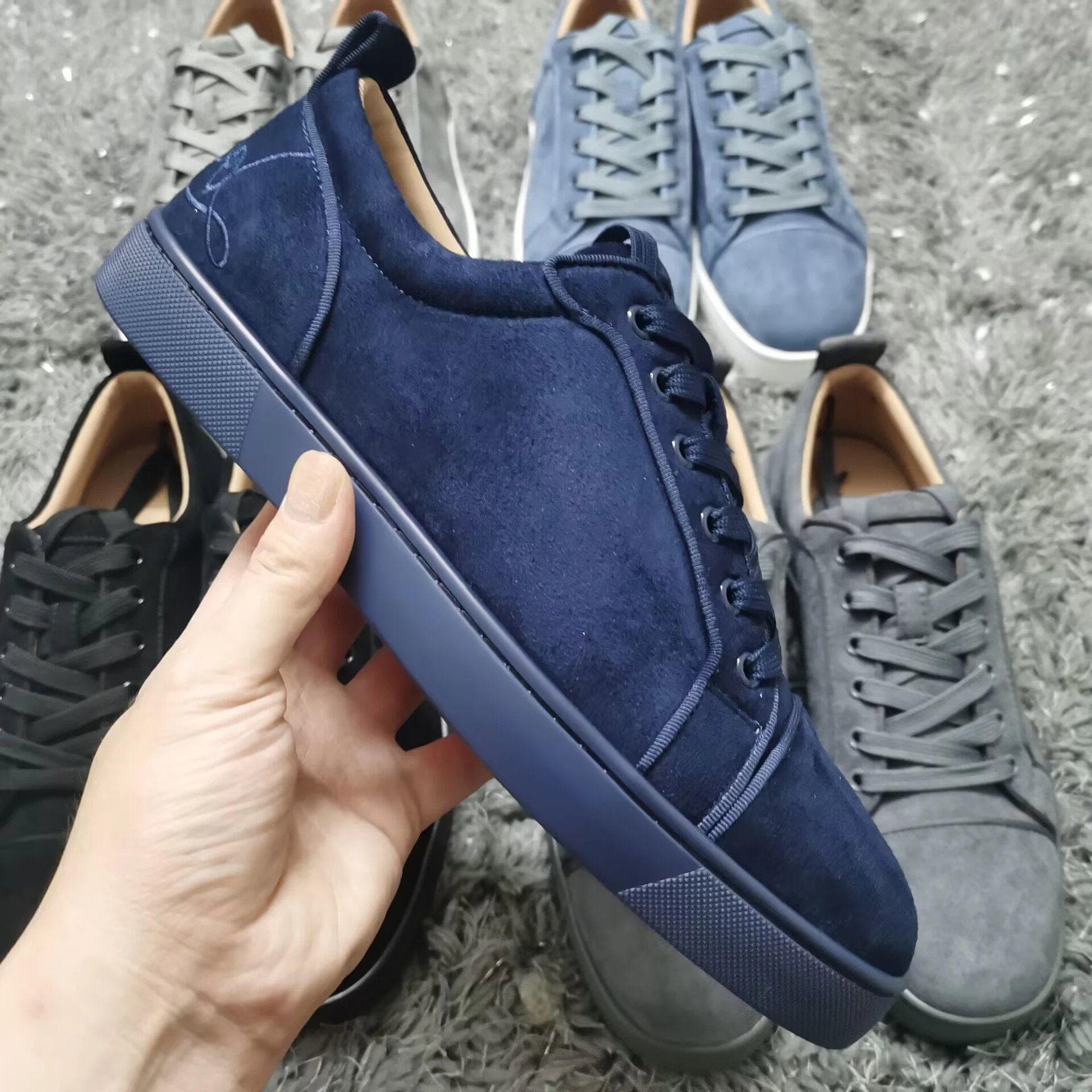 LTTL Electric Embroidery Black Embroidered Low-top Rivet Men's Flat Casual Crescent Shoes