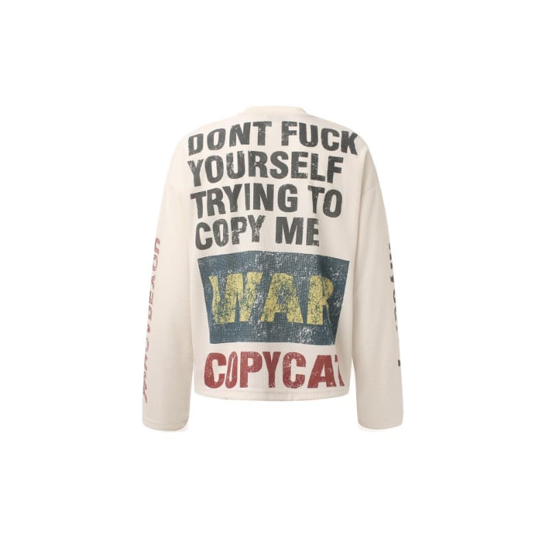 JW325 American Retro Street Trend Men's And Women's High-end Character Pattern Design Men's Waffle Long Sleeve T-shirt