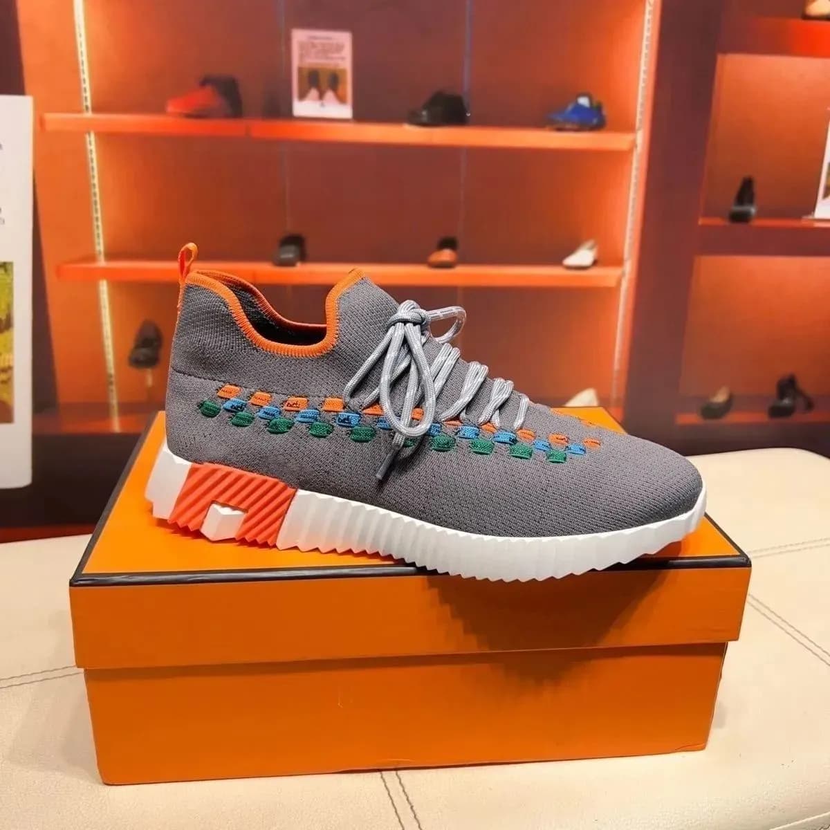 Baskets montantes de marque H pour homme, style décontracté, en cuir et mesh, à lacets, style running.