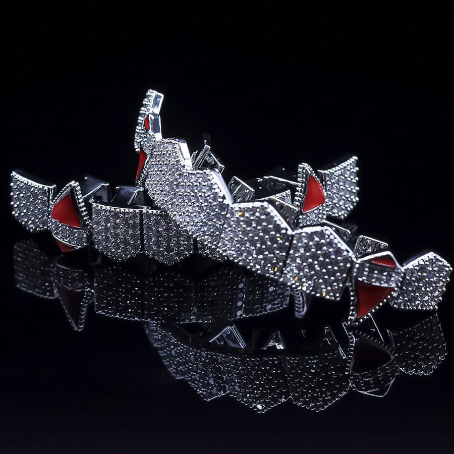 Christmas Hip Hop Braces Copper Inlaid Zircon Real Gold Electroplating Exaggerated Big Gold Teeth Personality Full Diamond Zircon Tooth Decoration Set