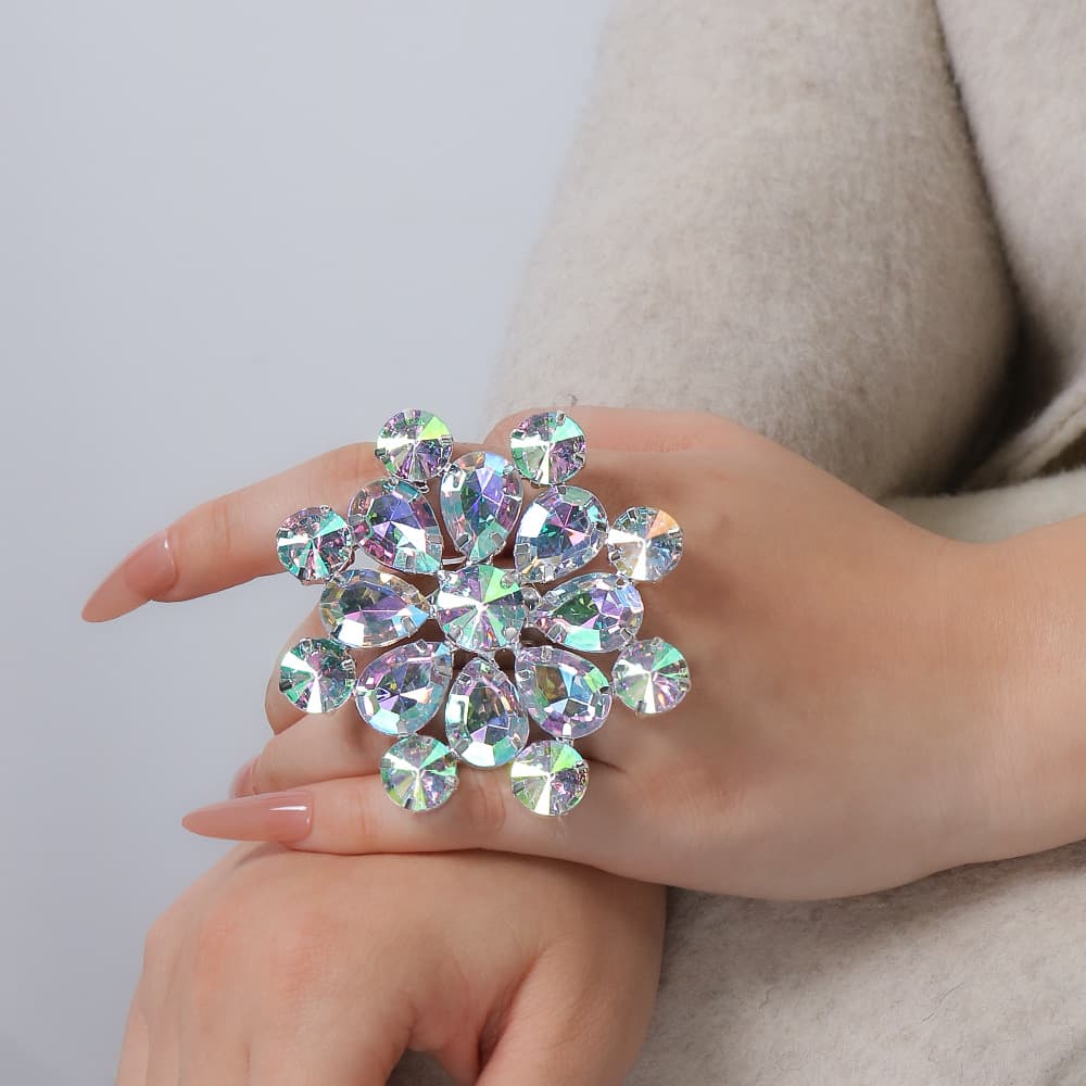 Flower Open Exaggerated Adjustable Rhinestone Trendy Accessory Ring