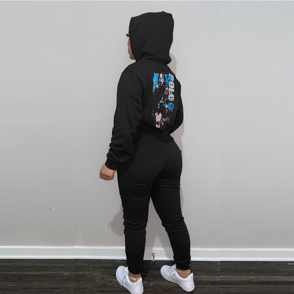 Women's Casual Printed Tracksuit With Fleece Hoodie Two-piece Hoodie
