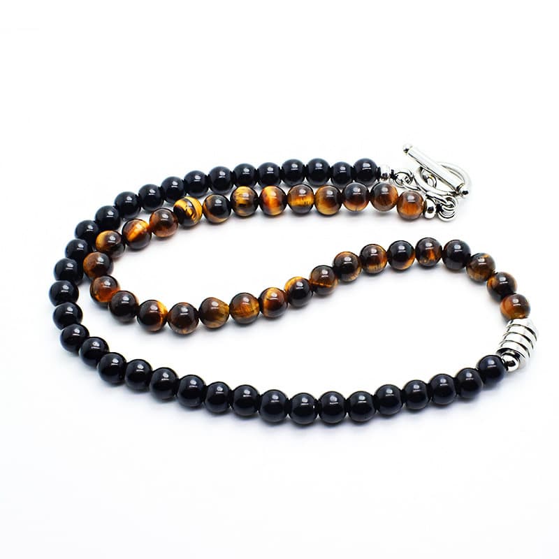 Men's Jewelry Stainless Steel Tiger Eye Map Stone Necklace Men's Titanium Steel Two Color Trendy Jewelry Pendant