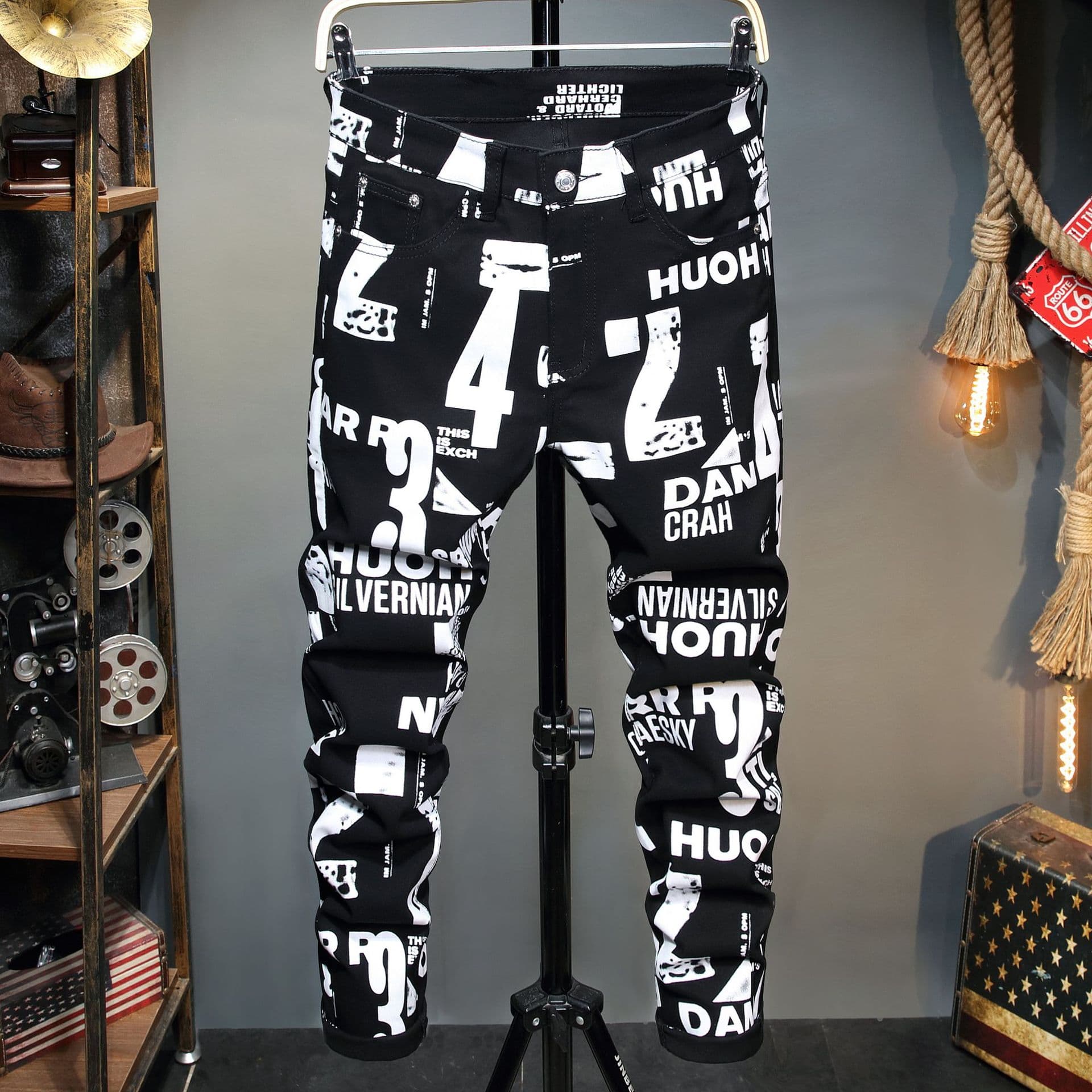 Men's clothing in stock 2024 ashion brand jeans straight men's slim trousers trendy youth mid-waist pants