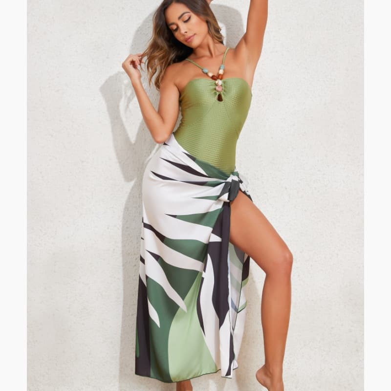 Women's Clothing New Positioning Printing Swimsuit Women's One Piece Belly Covering Slim Sexy Sunscreen Gauze Skirt Beach Bikini Set
