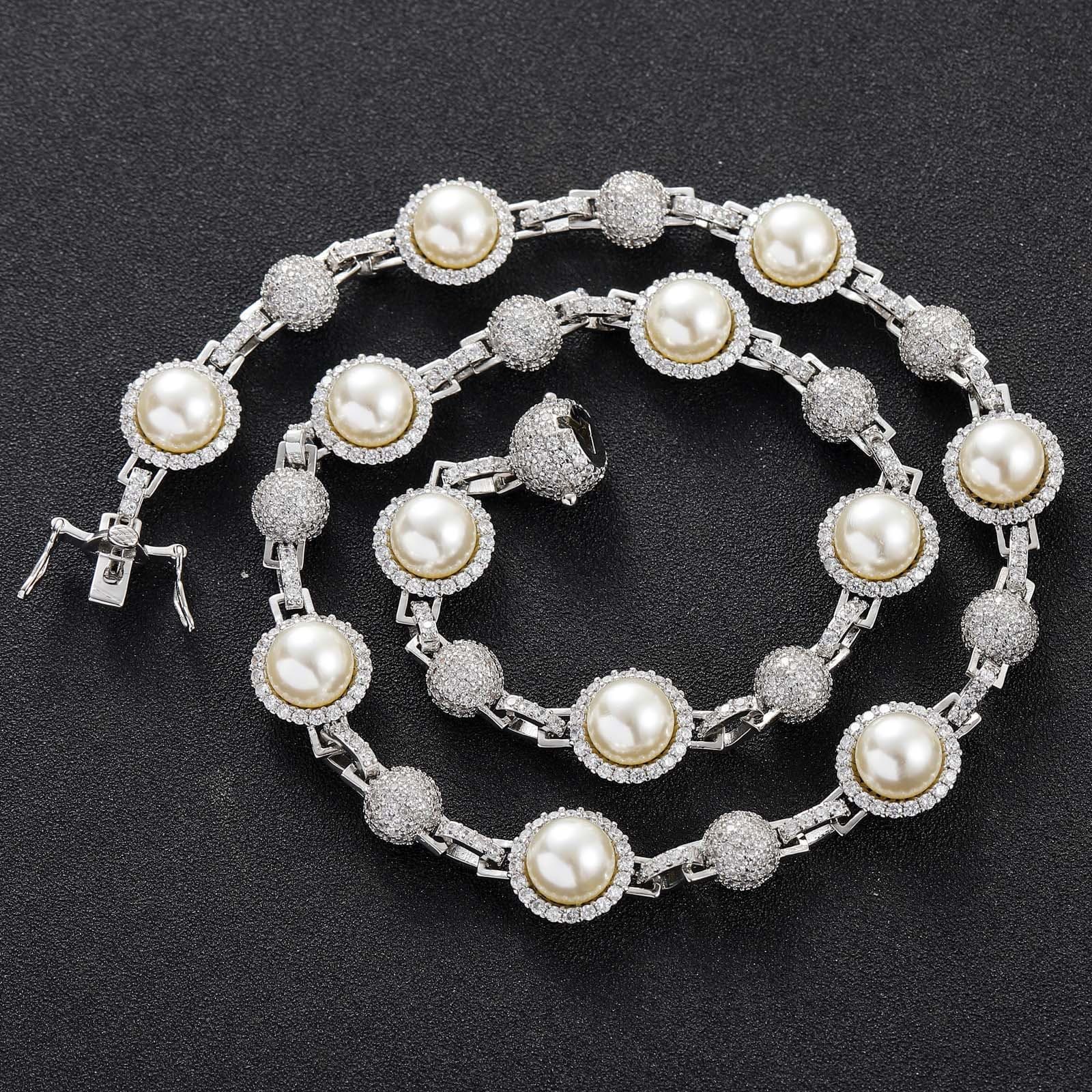New Meisa Hip Hop Diamond Pearl Necklace Men's Personalized Trendy Layered Chain Hoodie Accessories