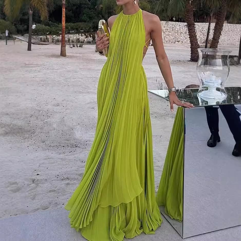 Women's Clothing Summer New Fashion Leisure Off Shoulder Sleeveless Solid Color Pleated Two Piece Suit