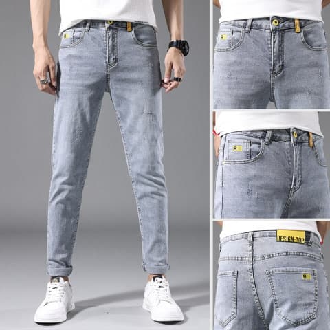 Printemps et automne nouveaux jeans de luxe légers haut de gamme pour hommes, marque tendance, coupe slim, élastique, petit pied, version coréenne