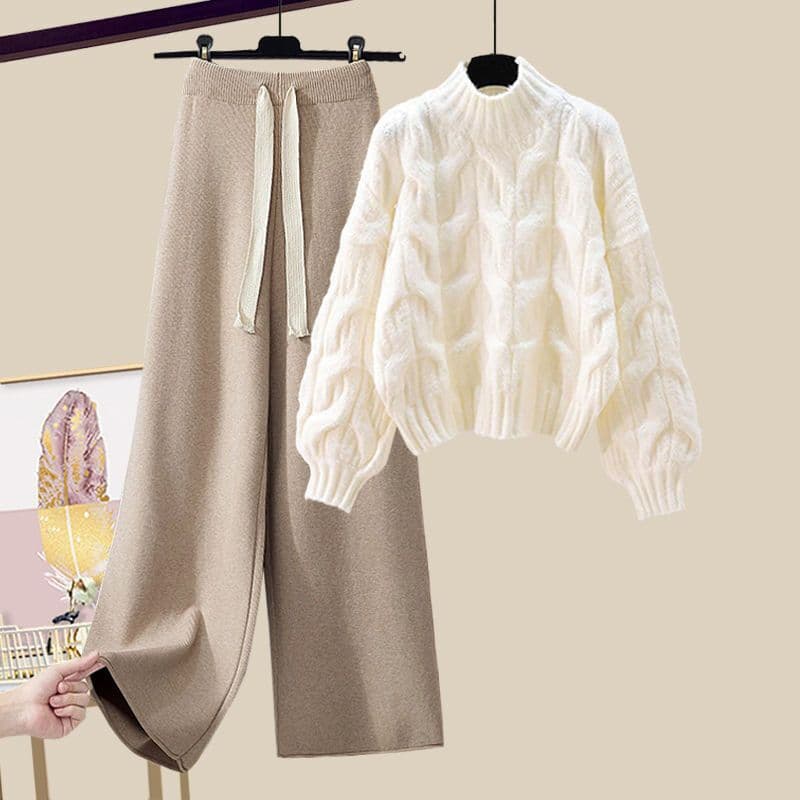 Women's Clothing Women's Autumn Winter Knit Sweater & Wide Leg Pants Set – Cozy Lazy Style, Slim Fit, Versatile Outfit (Multiple Color Options)​