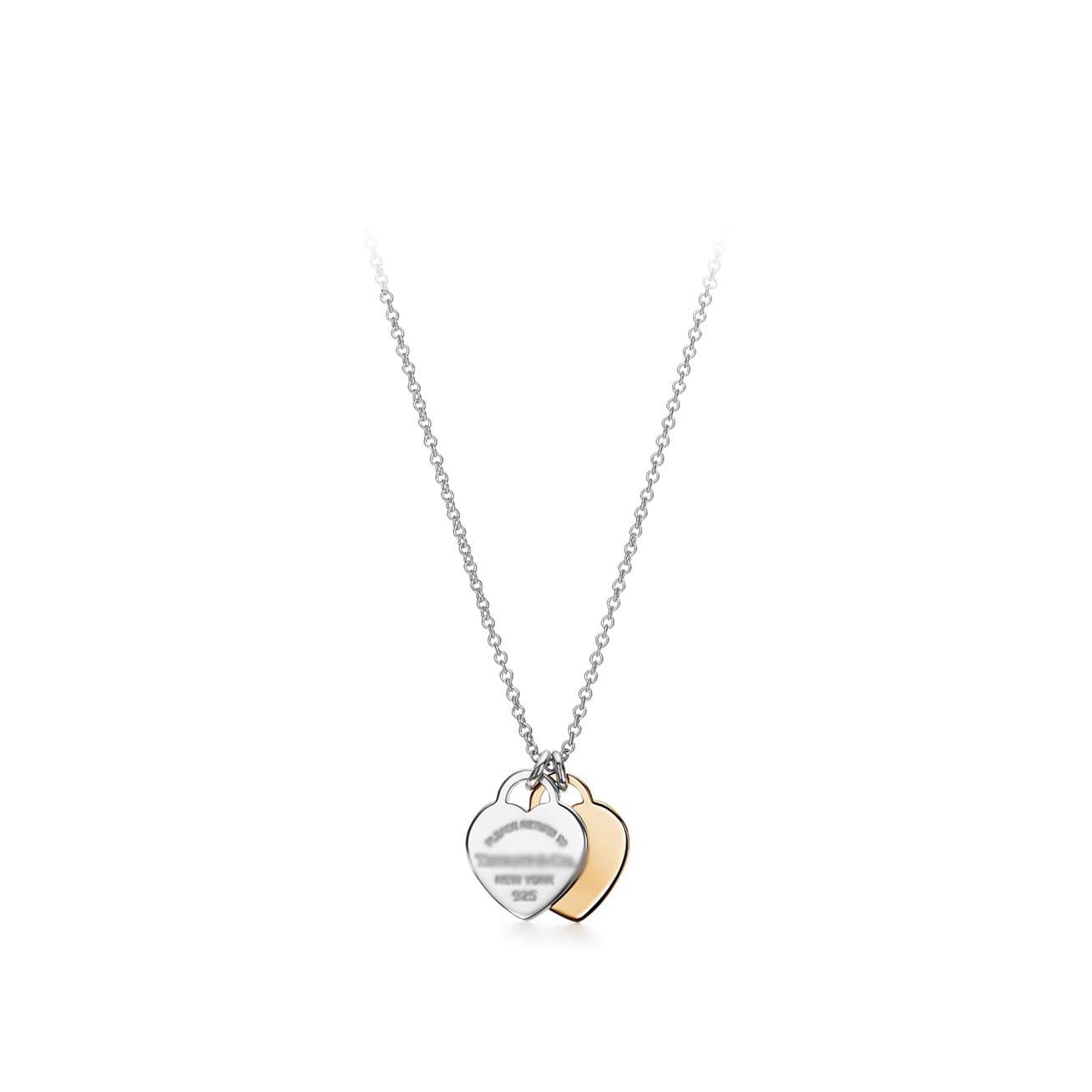 Pendentif double cœur classique de la marque T pour femme, collier en émail rouge, vert et rose, léger et simple.