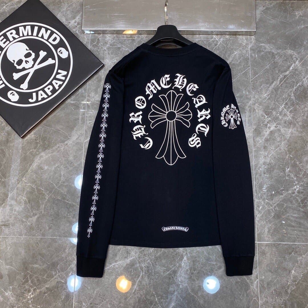 T-shirt à manches longues Chrome Hearts style fer à cheval – Coton premium, imprimé croix gothique, t-shirt streetwear graphique unisexe multico