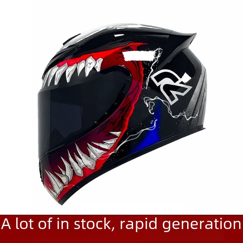 Cross-border in stock Helmet Full Helmet Men's and Women's National Tide Four Seasons Scooter Motorcycle Riding Racing Black Film Electric Vehicle