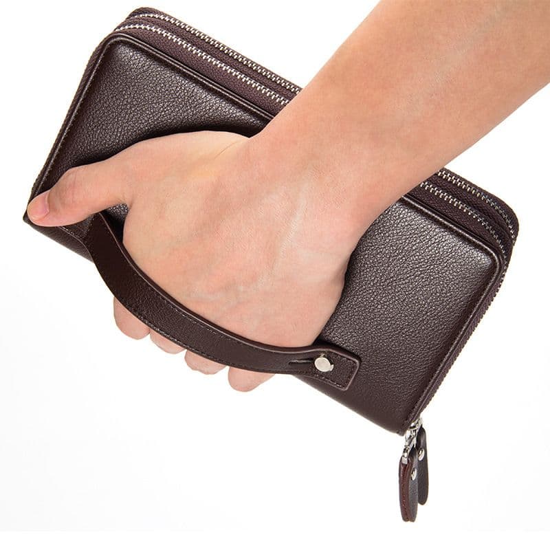 Baellerry men's clutch PU leather large capacity double zipper handbag with business solid color wallet