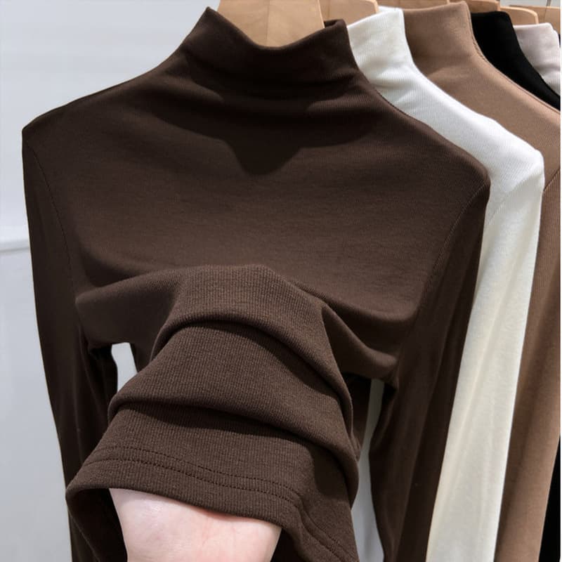​​Thermal Ribbed Turtleneck Top – Slim-Fit Long Sleeve Base Layer | Matte Stretch & Seamless Comfort​​