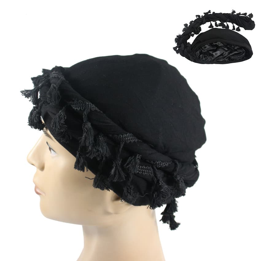 Unisex Men's Tin Lined Pullover Hat Fringe Edge Headscarf Hat Women's Personalized Hair Care Twist Tail Hat