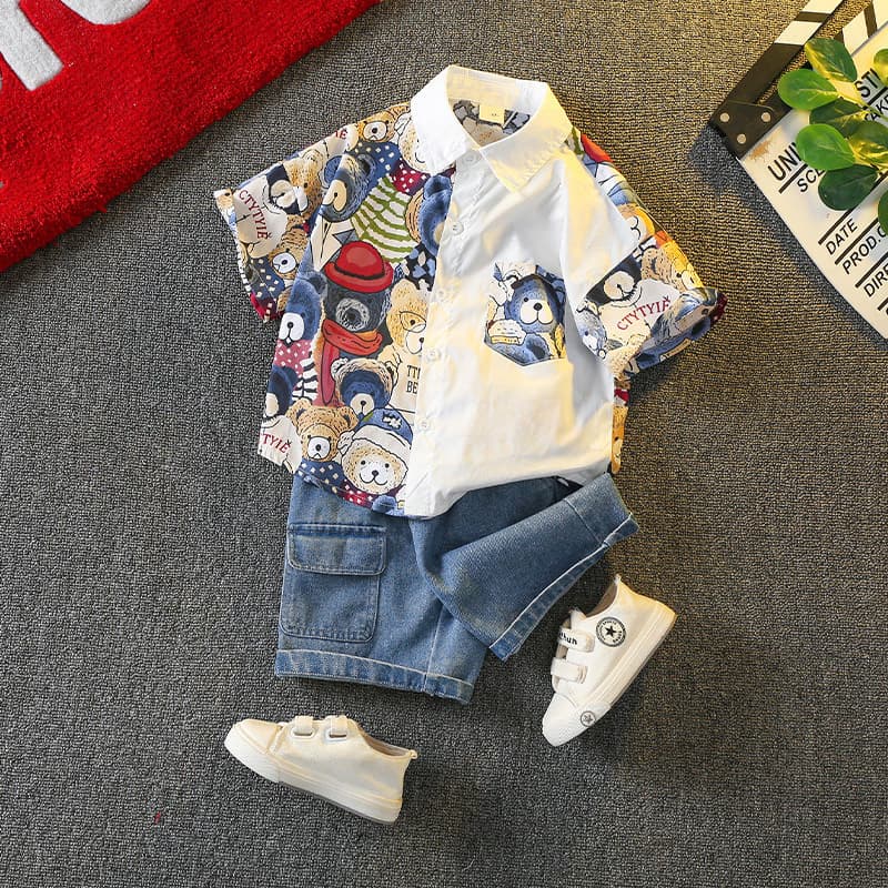 Mother & Kids Boys Summer Shirt Suit 2025 New Stylish Baby Short Sleeved Clothes Boy Children Summer Cool Children's Clothing