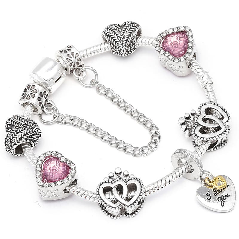 Elegant Heart-Shaped Pink Crystal Bracelet For Women, Sterling Silver Gift For Her, Romantic Jewelry For Anniversary, Valentine's Day