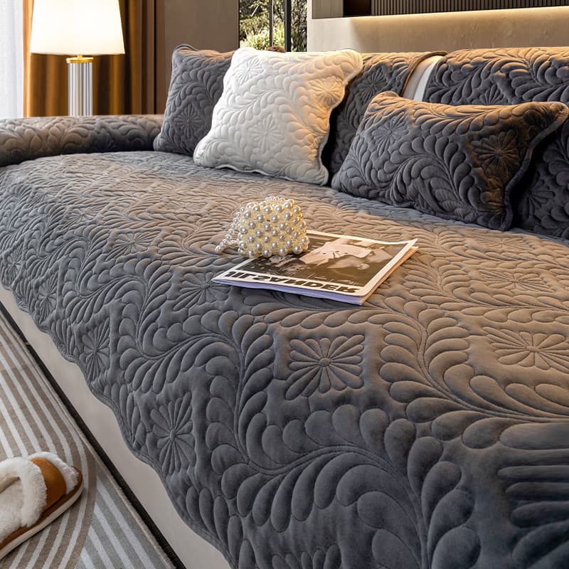 Flannel Sofa Cover - Thick Anti-Slip Cushion Cover For Leather Couches (Milk Velvet Fabric Non-Slip Backing Cozy & Warm Machine Washable)