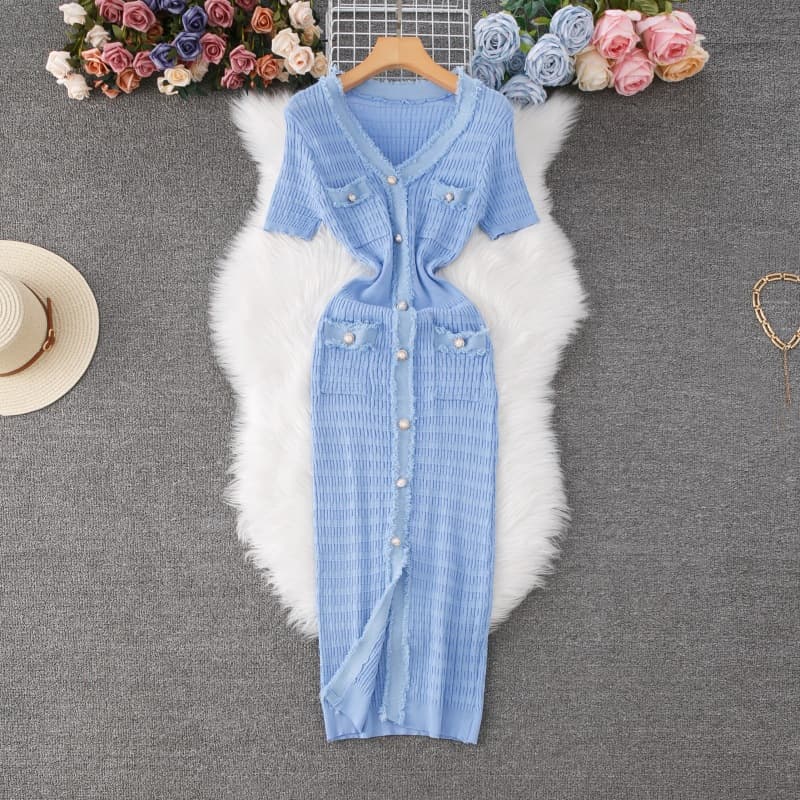 Women's Clothing Dress Women Summer Fashion Tassel Edge Slim Temperament Split Knitted Skirt Women's Clothing