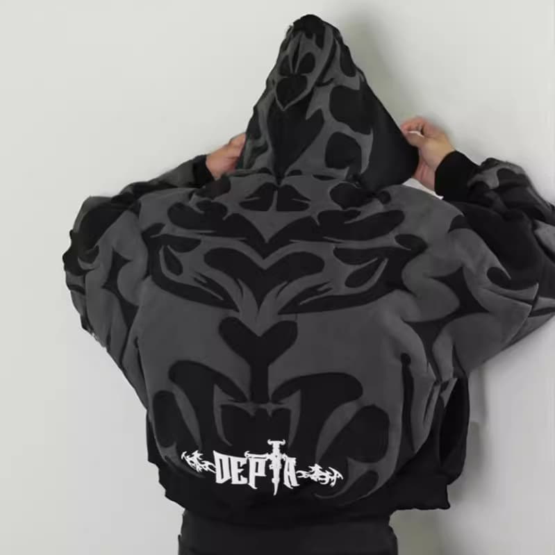 Gothic Print Zip-Up Hoodie - Unisex Dark Aesthetic Sweater | Winter Warm Pullover