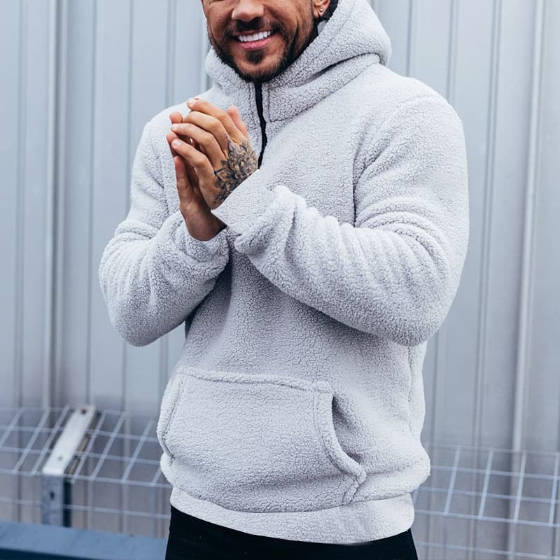 2025 New Autumn Men's Casual Large Size Hooded Sweater Double-sided Fleece Warm Jacket