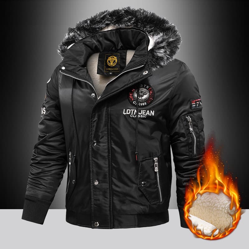 Men's Clothing Hooded Cotton Coat Fleece-lined Trendy Men's Cotton Coat Lamb Fleece Jacket Casual